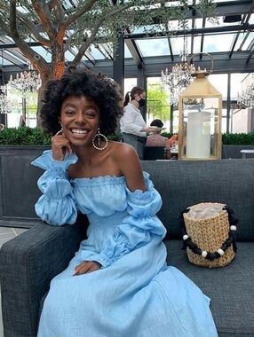 Sleeper 100% linen michelin dress, blue, xlarge